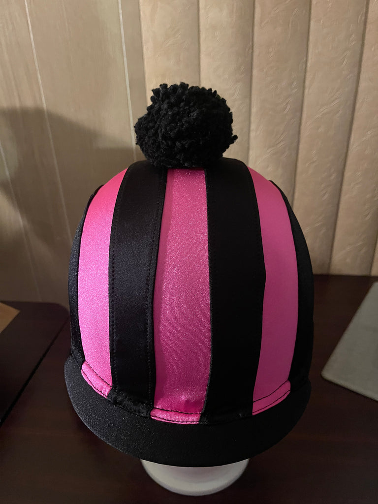 Racer 2 tone Helmet Covers Striped with Pompom