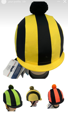 Racer 2 tone Helmet Covers Striped with Pompom