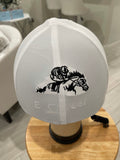 Racer horse logo on back Helmet Cover custom ordered