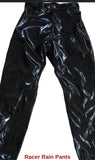 Racer black shiny rain pants (outside the boot)