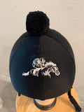 Racer horse logo on back Helmet Cover custom ordered