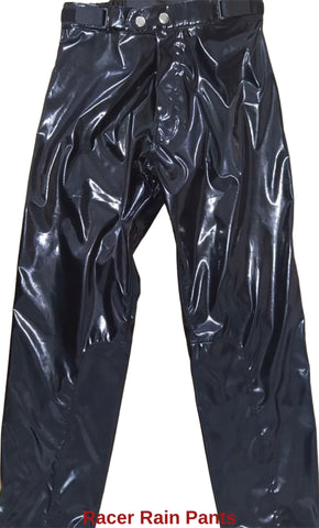 Racer black shiny rain pants (outside the boot)