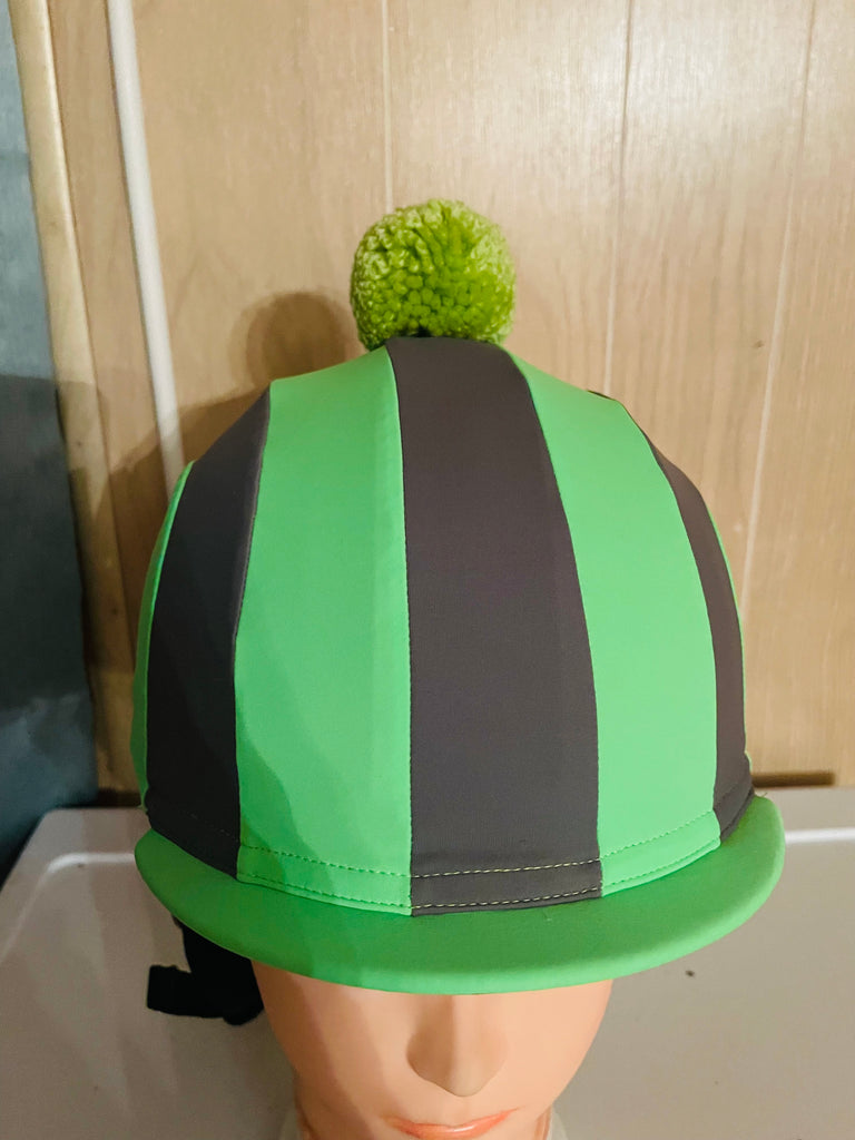 Racer 2 tone Helmet Covers Striped with Pompom